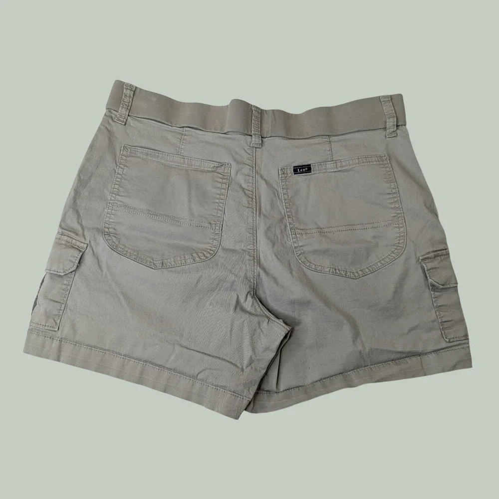 Lee Cargo Shorts 10 Khaki Relaxed Fit Elastic Waist‎ Gorpcore Hiking Casual